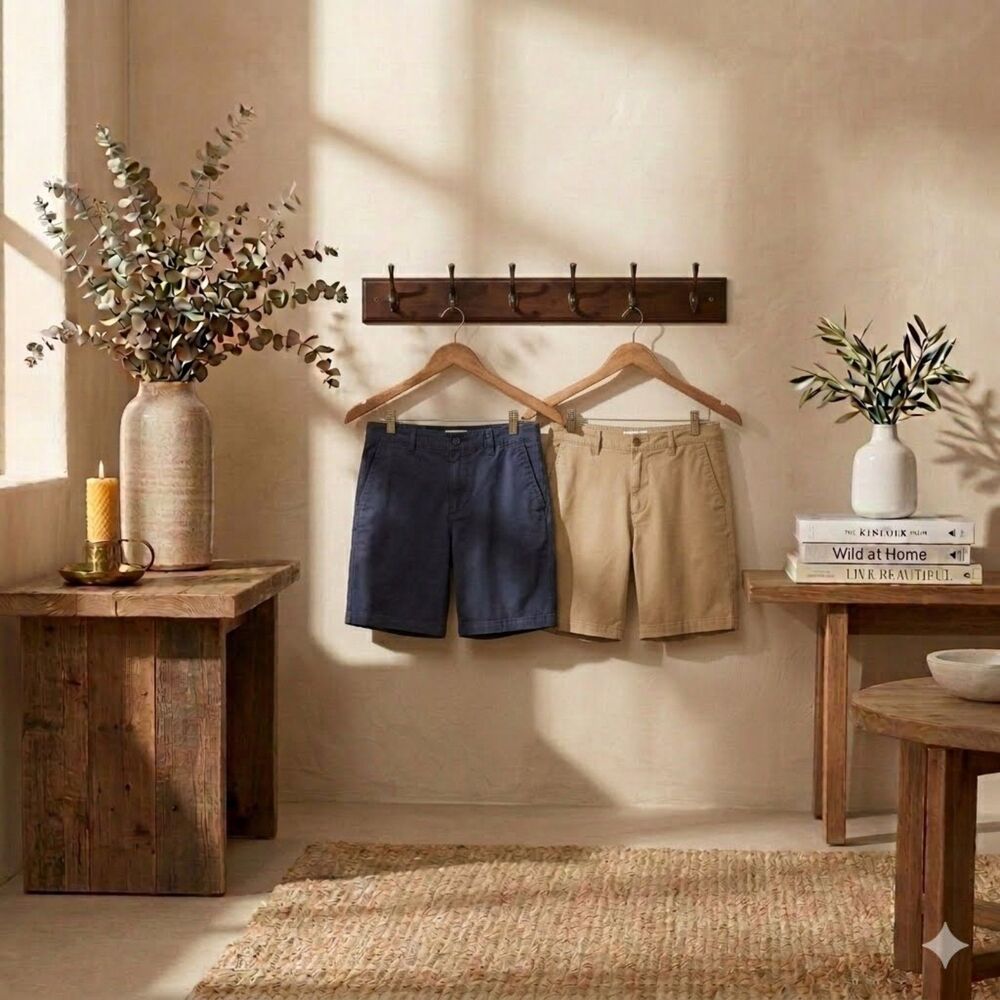 2 Polo Ralph Lauren Mens 38 Chino Shorts  Blue Tan Stretch Golf Preppy